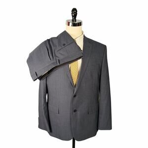 Joe Joseph Abboud 2pc Suit Mens 44R Slim Fit Blue with Camo Lining 38x28.5 Pants